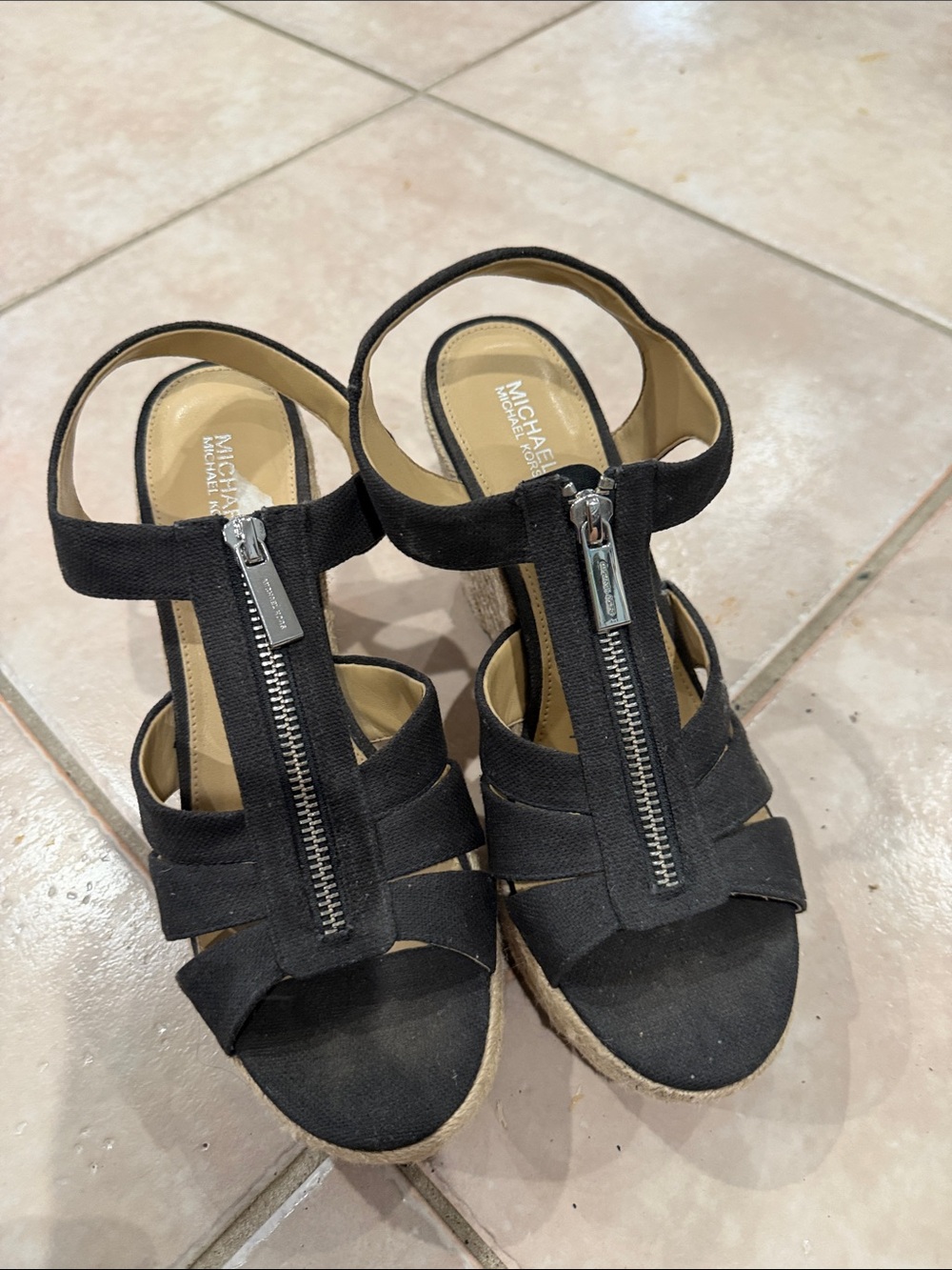 Michael Kors Black Zip-Front Espadrille Wedge Sandals size 8.5 @@@